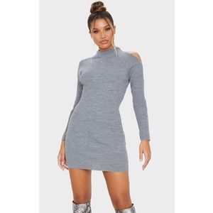 Grey Cutout Shoulder Sweater Dress
